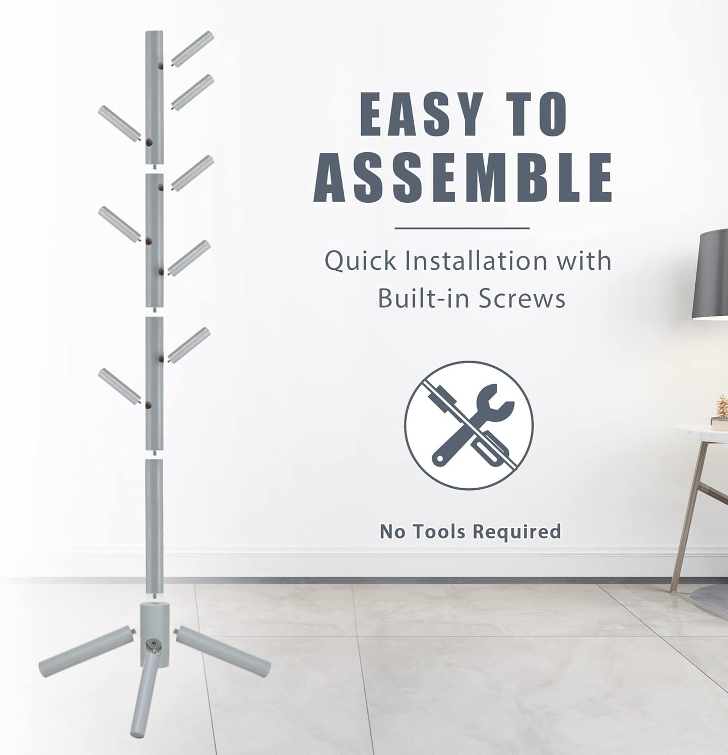 Haddockway Wooden Coat Rack Stand with 8 Hooks New Zealand Pine 3 Adjustable Coat Standing Tree Easy Assembly for Coats, Hats, Scarves and Handbags for Entryway, Hallway, Bedroom, Office