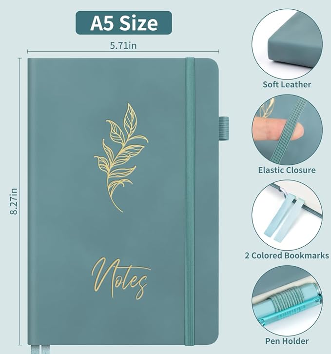 Lined Journal Notebook For Women Men, 200 Pages A5 Hardcover Leather Journals For Writing College Ruled Notebook For Work School Note Taking Business Diary Notepad 5.7'' X 8.3''- Aegean Blue