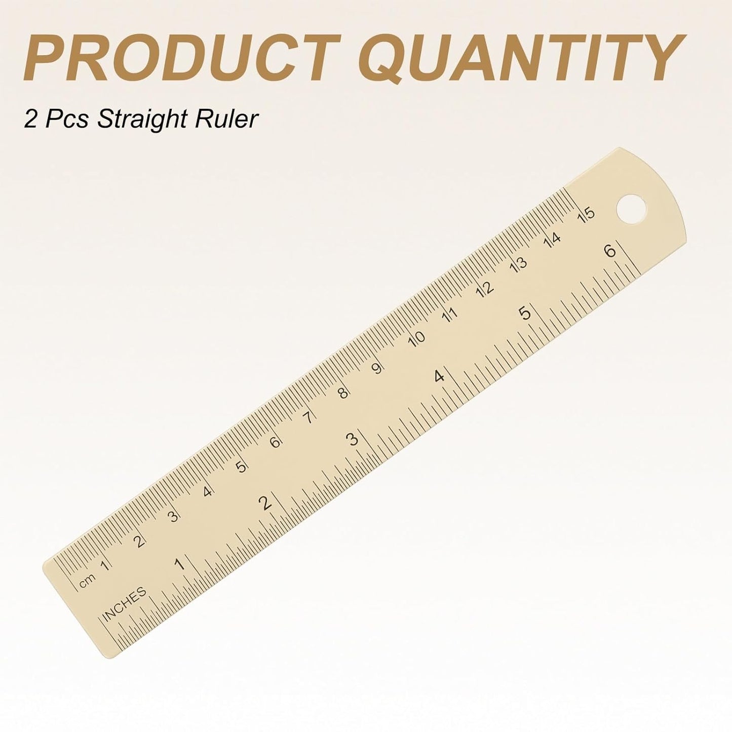 HARFINGTON 2pcs Metal Straight Ruler 15cm Metric SAE Aluminum Alloy Measuring Rulers Scale Tool with Hole for Measure Study Reading Classroom Office, Beige