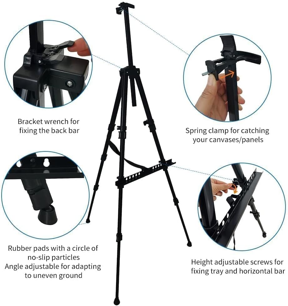 RRFTOK Easel Stand for Sign and Painting: Art Portable Adjustable Metal Tripod Easels for Display Height from 17 to 66 Inch -Canvas Stand for Table-Top/Floor Paint for Artists Adult Holder or Teen