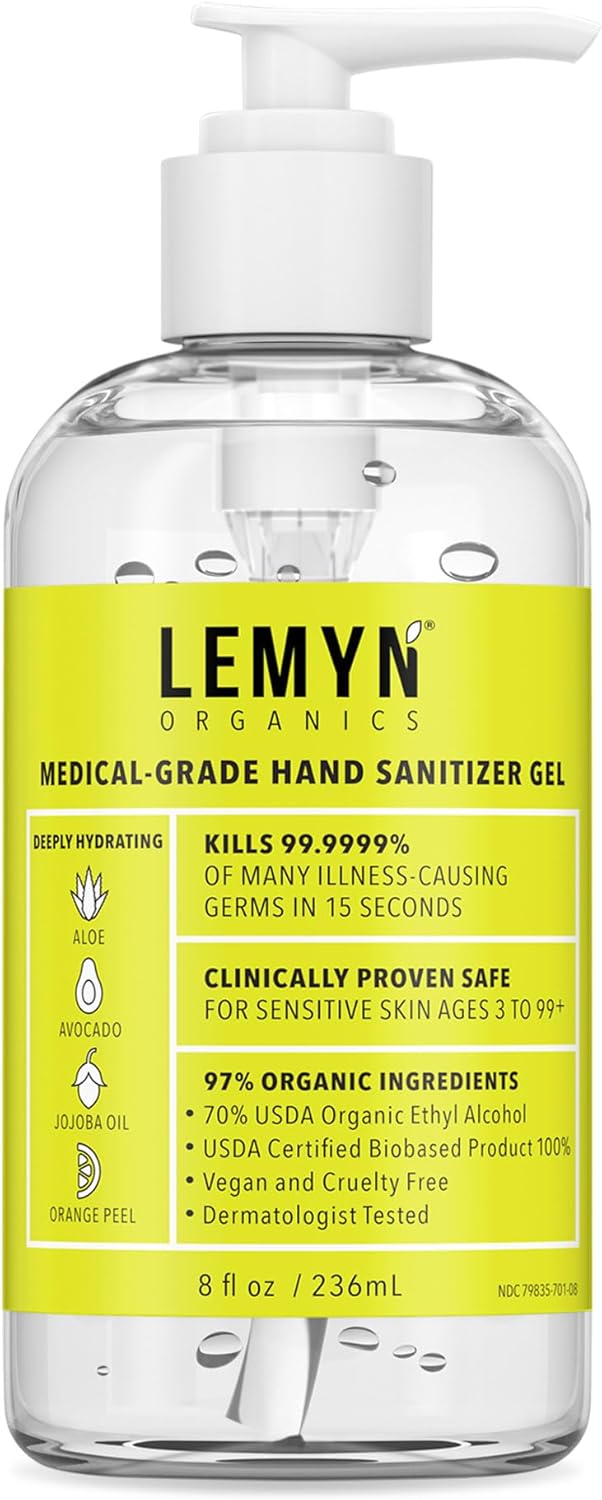 Medical Grade Hand Sanitizer Gel - 97% ORGANIC - 8 FL.OZ. with PUMP