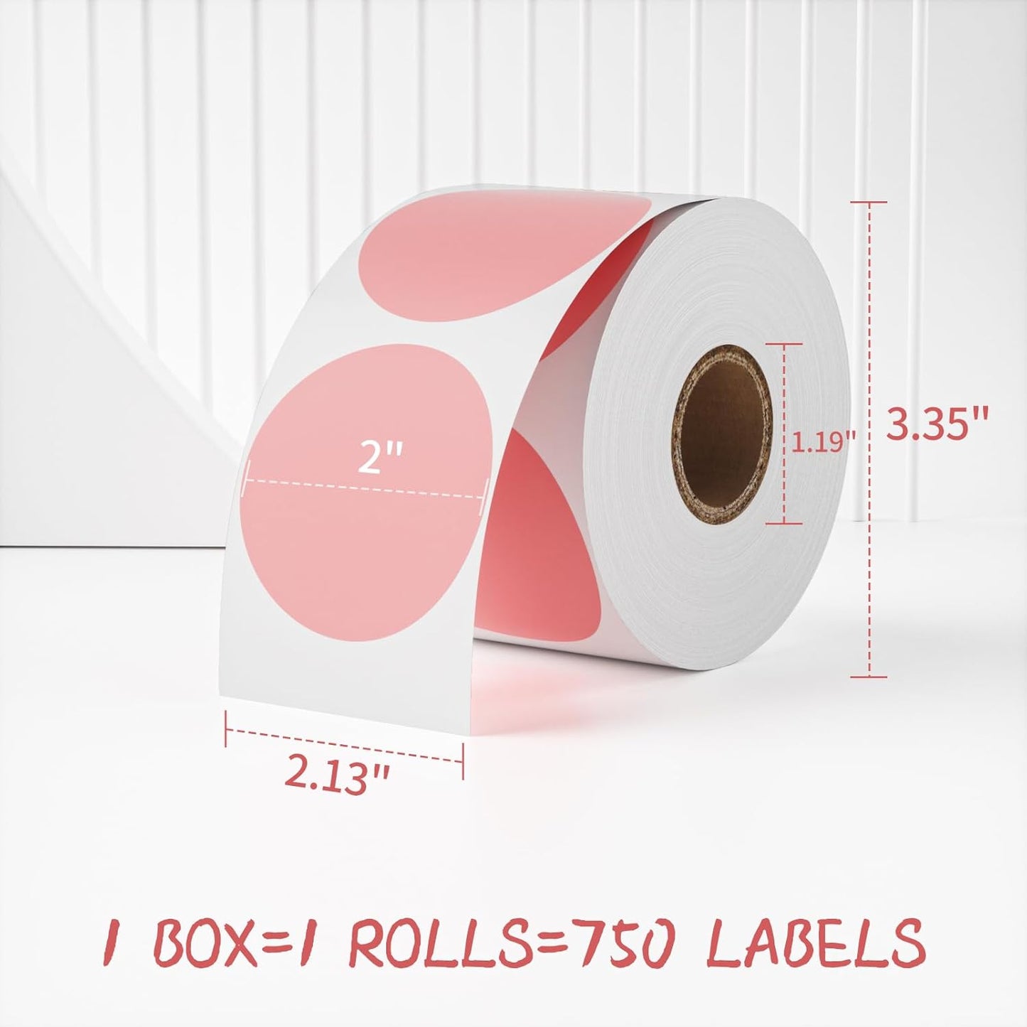 MFLABEL 750-Pack Pink Round Labels (2 Inch) - Thermal Printer Sticker Rolls for Shipping, Organizing, Crafts & DIY (Compatible w/Direct Thermal Printers)