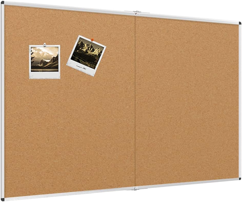 VIZ-PRO 60" x 48" Large Cork Bulletin Board, Foldable & Wall-Mounted Notice Pin Board with Silver Aluminum Frame, for School Home Office - 5' x 4' Corkboard