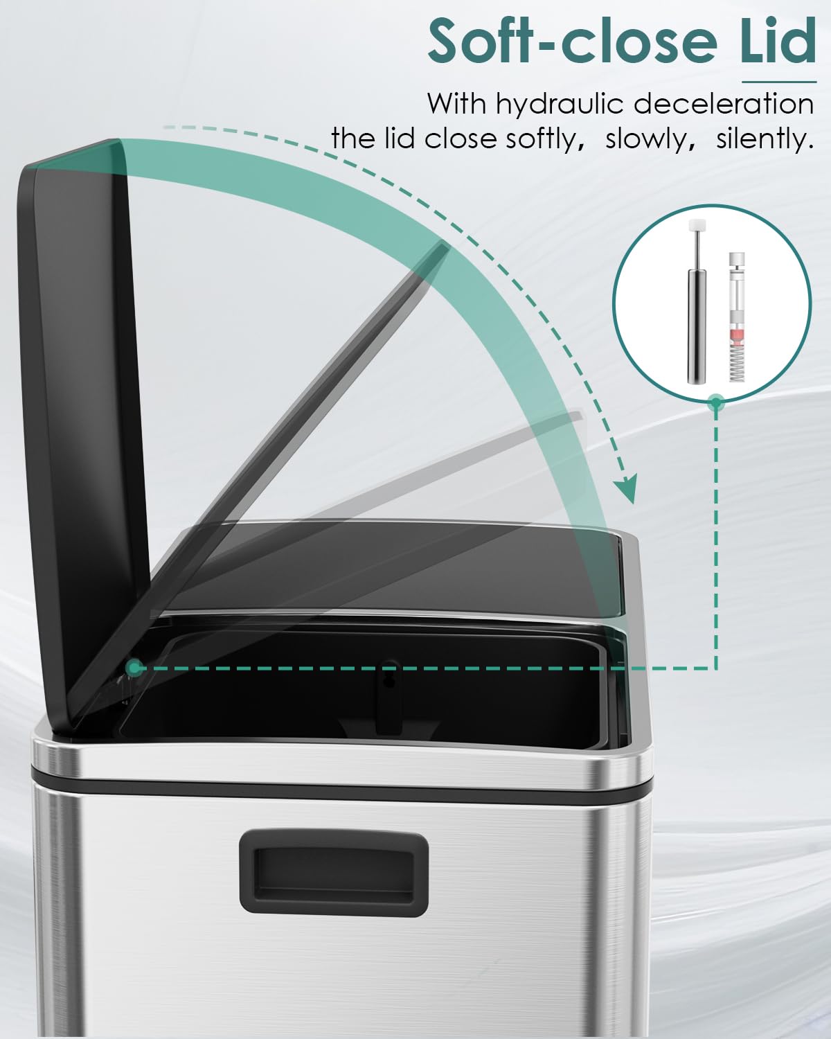 Arlopu 16 GallonStainless Steel Trash Can, 60L Dual Compartment, Metal Kitchen Step Recycle Bin, Metal Double Dustbin, in-Home Garbage Rubbish Can W/Removable Liner Buckets (Silver)