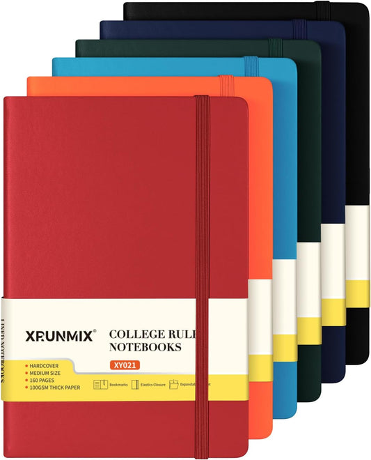 Lined Journal Notebooks, 160 Pages Notebook for Work, 5.7 x 8 inches, 100 GSM Paper, 6 Classic Colors Hardcover Journals (Assorted Colors)