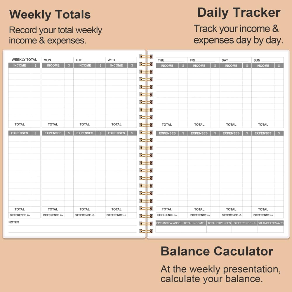 Heveboik Income & Expense Log Book - A4 Income and Expense Tracker for Small Business, Accounting Bookkeeping Tracking for Woman and Man, 8" x 10.5", Rose Leaf
