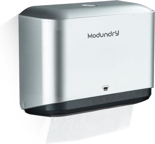 Wall Mount Paper Towel Dispensers: Adhesive No Drilling or Screws Install - Multifold/C/Z/Single fold Tissue Dispenser with Smart Lock, Hand Towel Holder for Bathroom, Restroom, Office, Home (Sliver)
