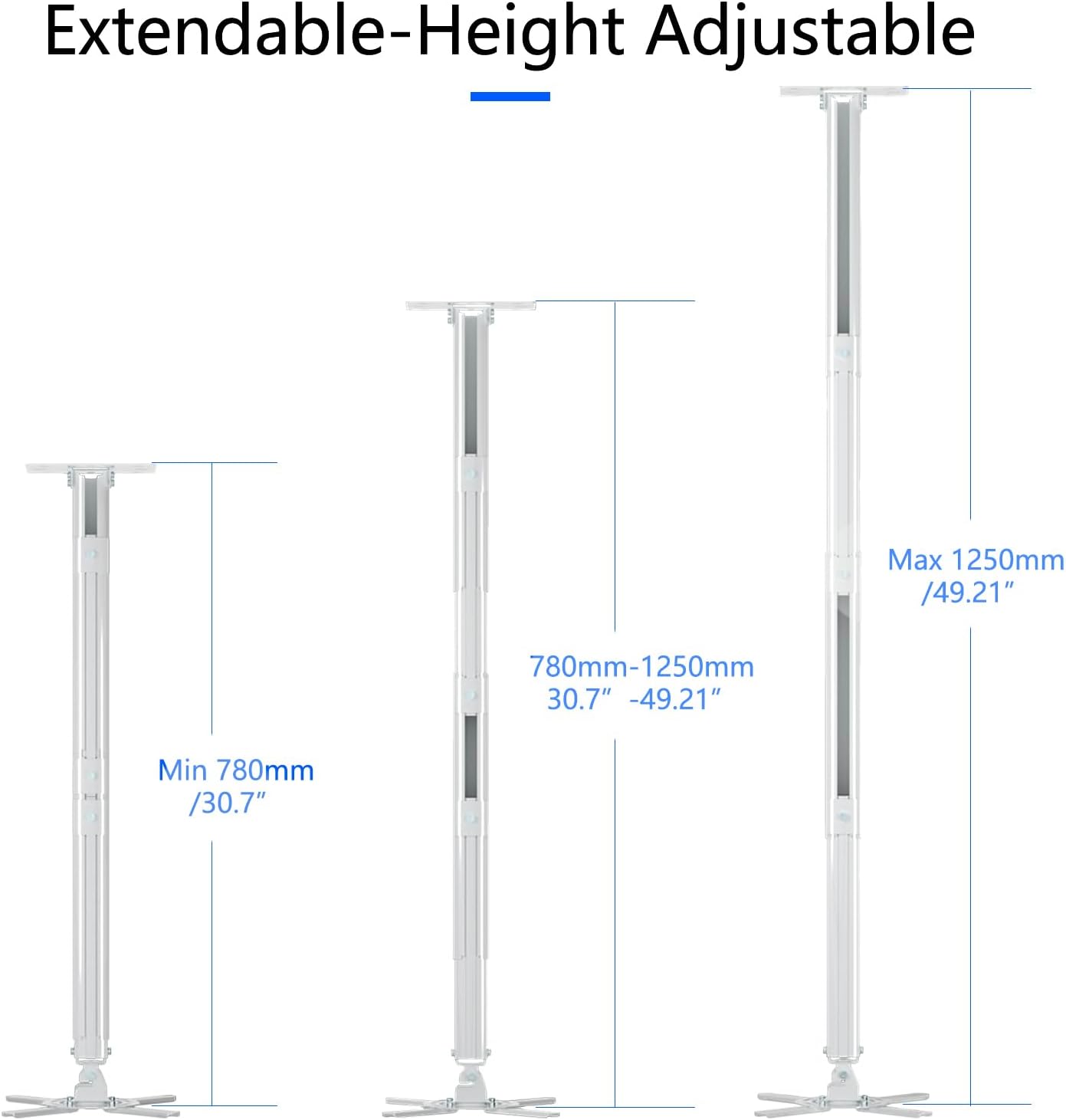 suptek White Projector Ceiling Mount Bracket Fits Flat or Sloped Ceiling Height Adjustable with Extendable Length 30.7-49.21inch,for LCD/DLP Projectors,White (PR05LW)