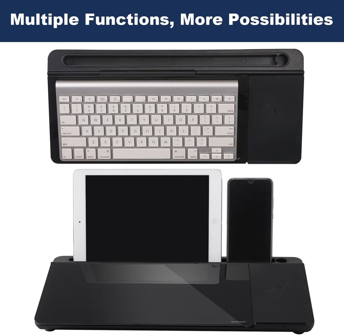 Small Glass Desktop Whiteboard Dry-Erase-Board - Computer Keyboard Stand with Wireless Charger White Board Surface Pad with Drawer, Desk Organizers with Accessories for Office, Home, School Supplies