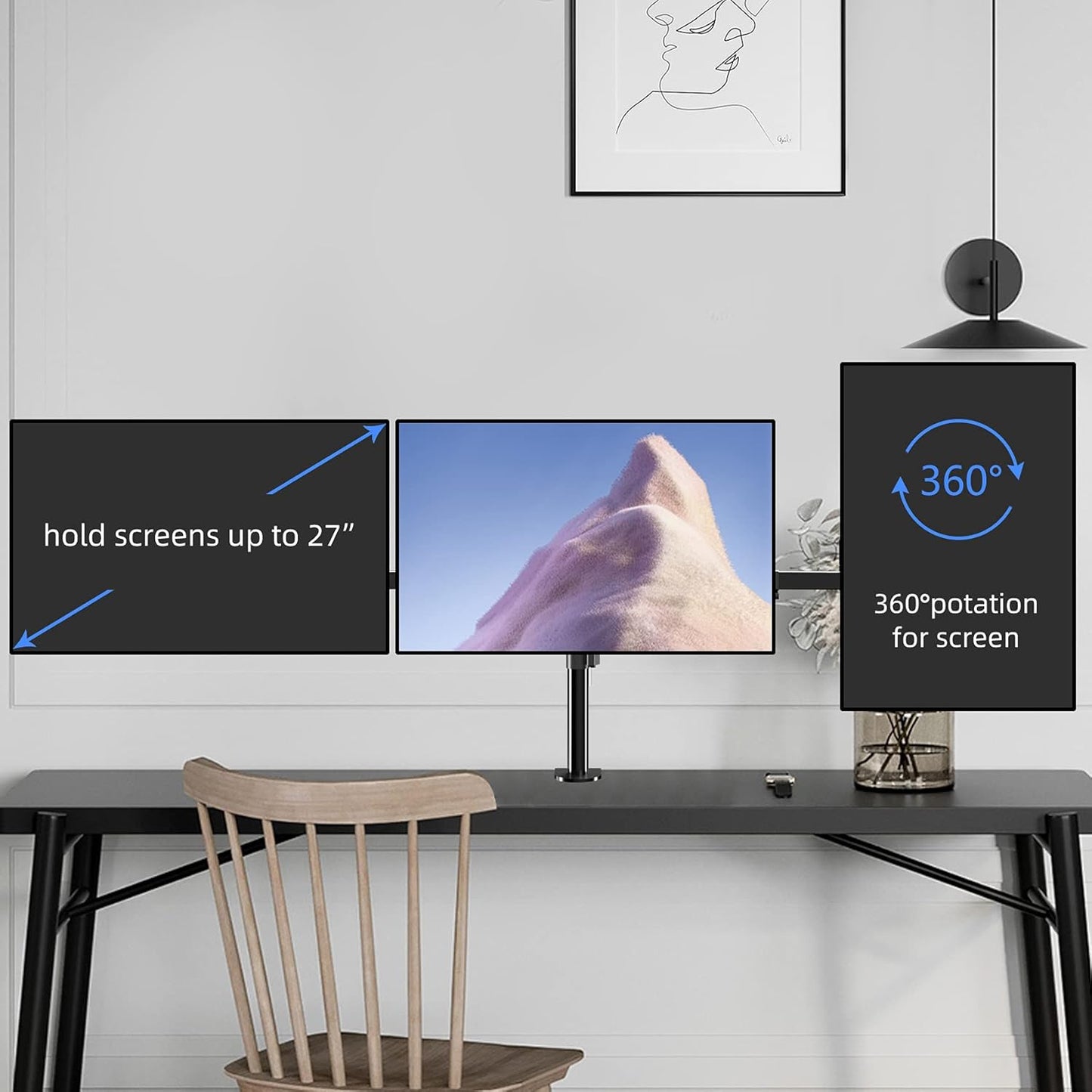 Suptek Triple LED LCD Monitor Desk Mount Heavy Duty Fully Adjustable Stand for 3 / Three Screens up to 27 inch (MD6463)