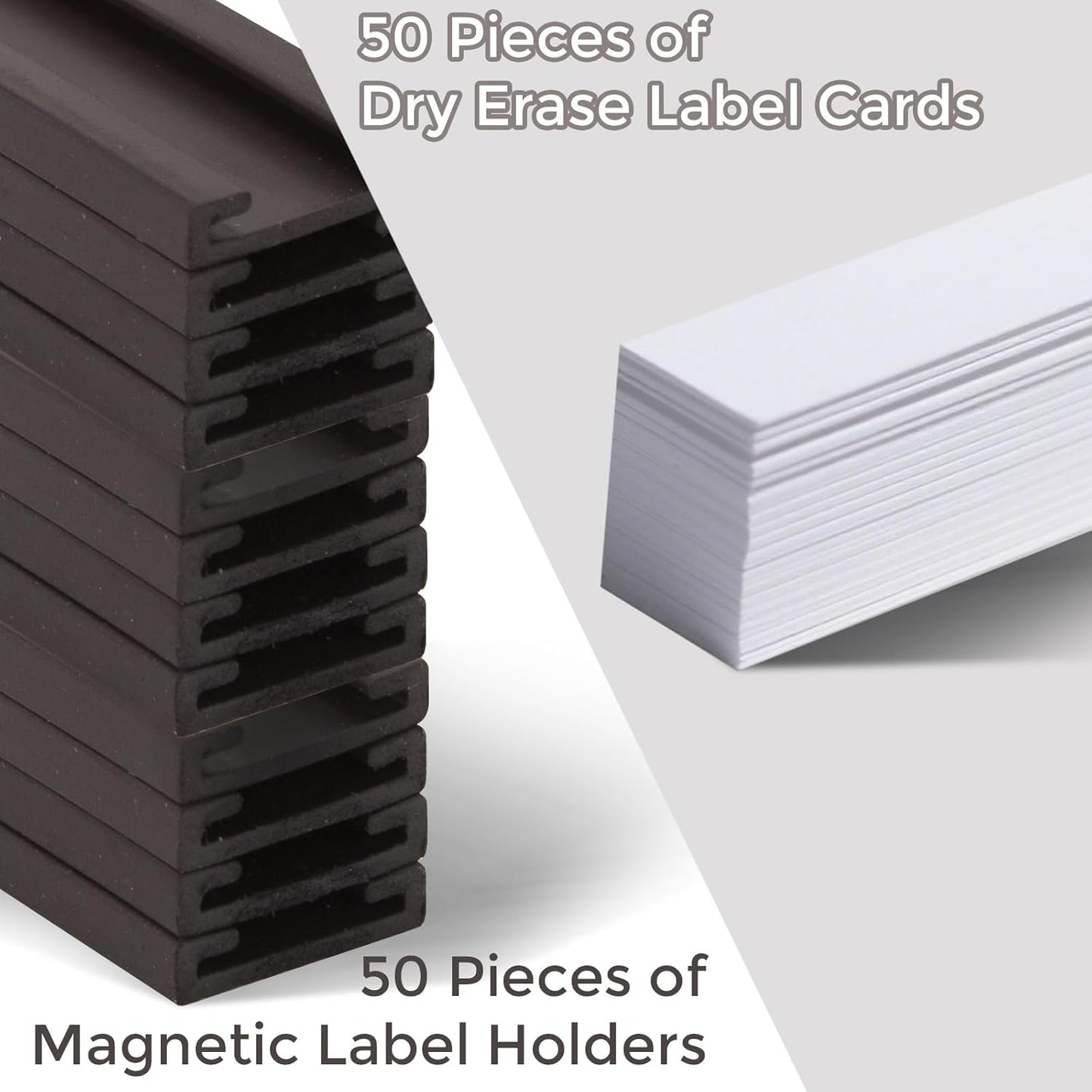 50 Pack Magnetic Label Holders, 'C' Channel Magnets Card Holders with Dry Erase Insert Label Card for Metal Racks and Shelves (0.5" x 2")