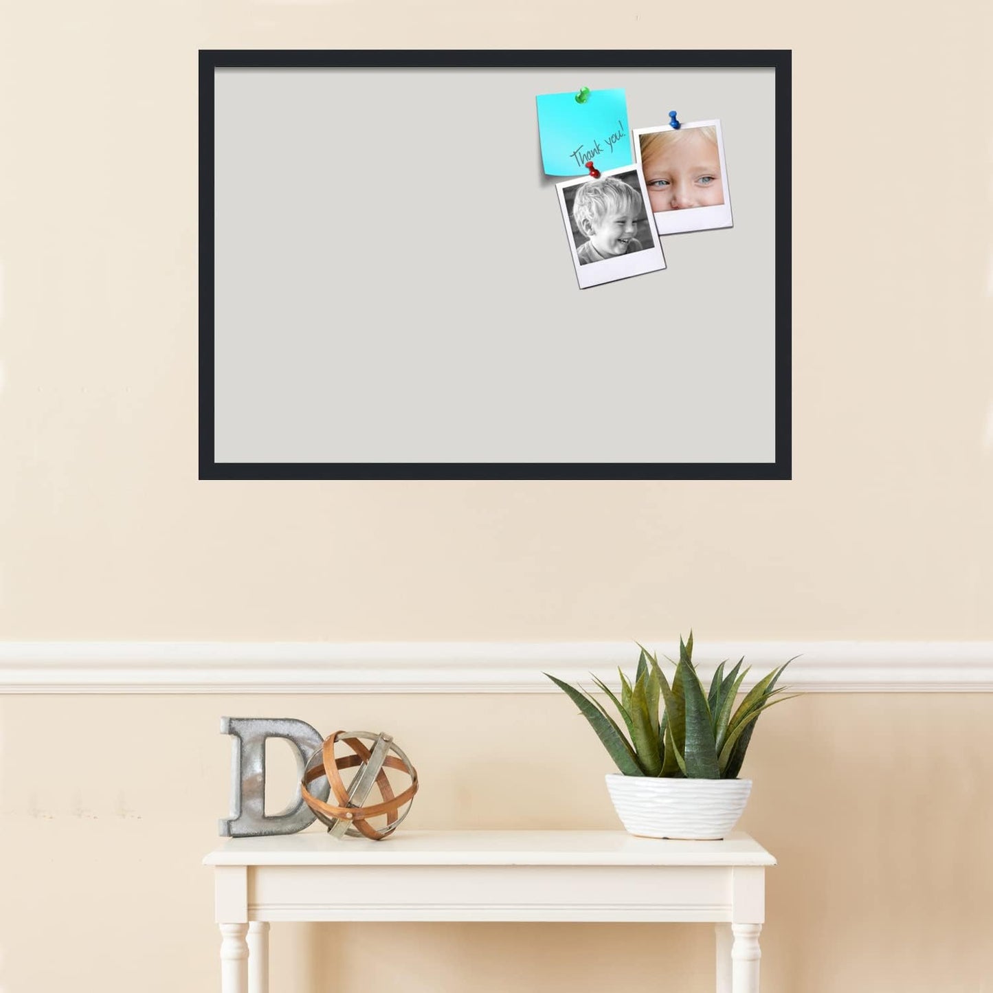 PinPix 34x24 Inch Cork Bulletin Board. This Decorative Framed Pin Board Comes with Light Stone Design and a Satin Black Frame. Ideal for Home Office Decor or Message Board (PinPix-1809)