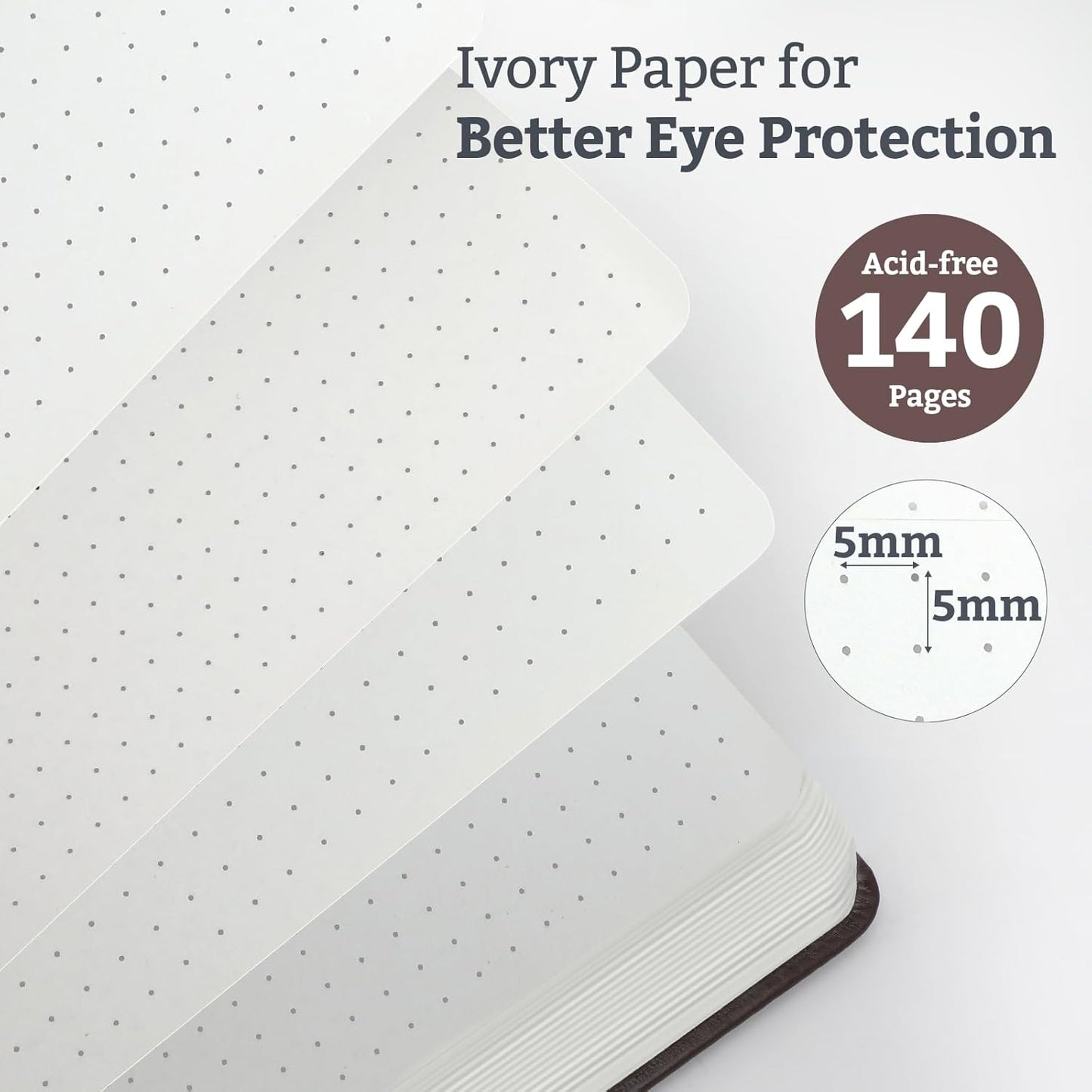 2Pack Bullet Dotted Hardcover Journal Notebook, A5 140 Pages 120Gsm Thick Paper for School,Note Taking,Work,Diary，5.7"*8.3",Brown