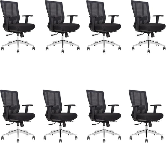 Ergonomic Conference Room Chair Mesh Back with Seat Slide - Adjustable Lumbar Support Computer Desk Chair Height Adjustable Arms -5-Star Polished Aluminum Base Home Office Chair (Pack of 8)