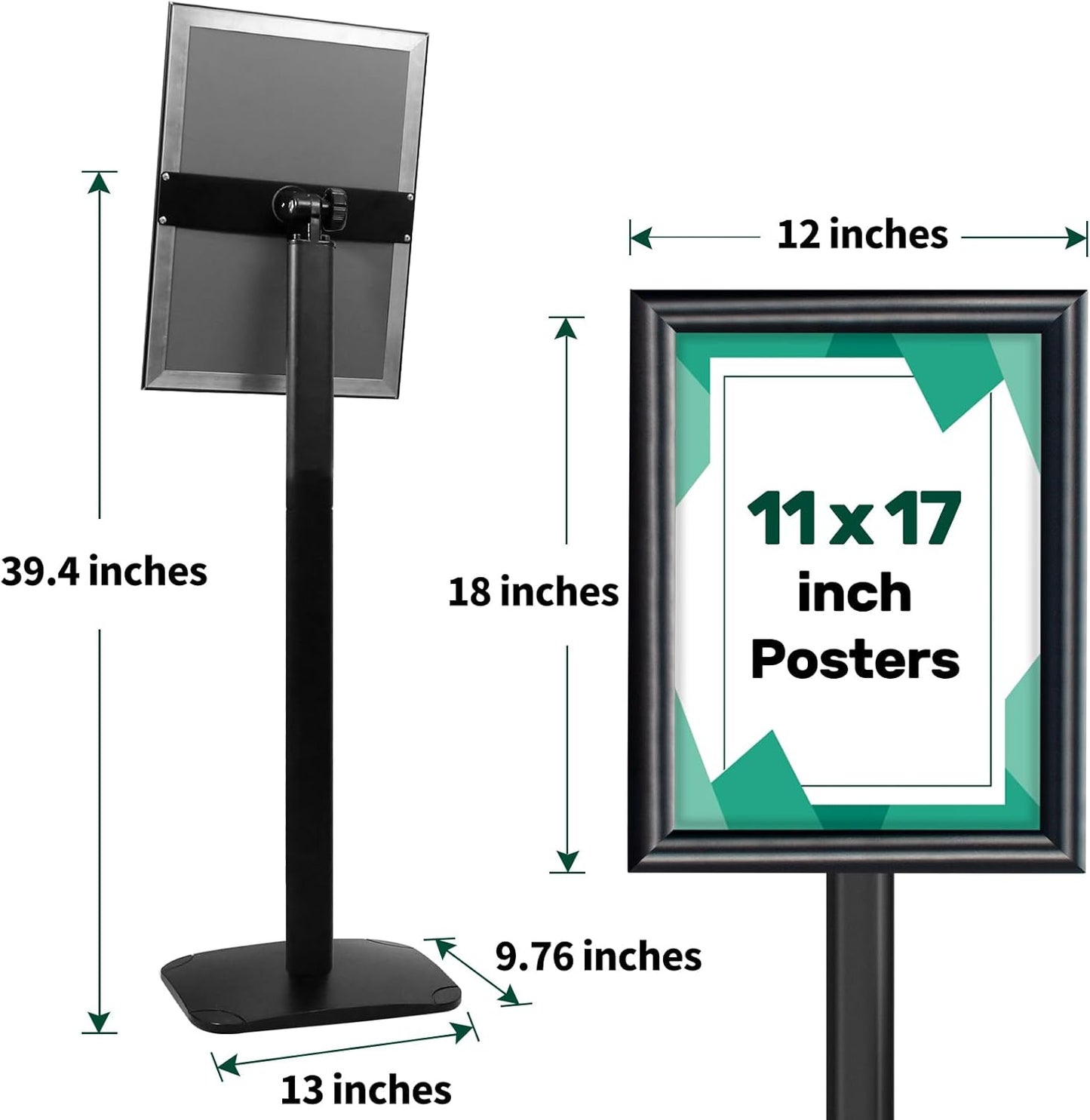 Heavy Duty Pedestal Sign Holder for Display, 11 x 17 inches Adjustable Floor Standing Sign Holder with Weighted Base , Vertical and Horizontal View Sign Stand for Indoor/Outdoor Advertising，Black