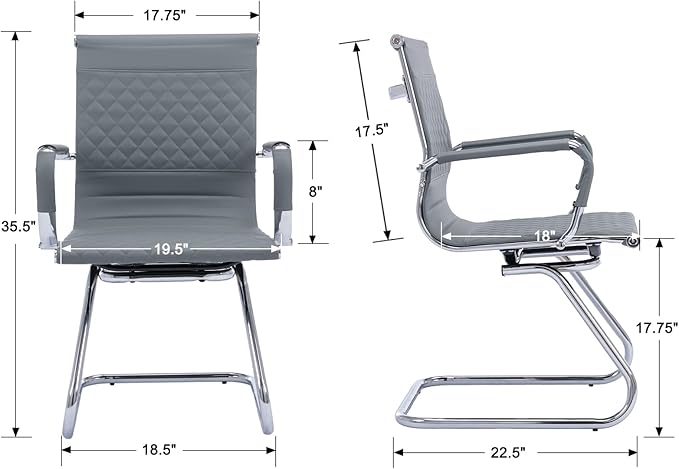 Office Guest Chairs - Set of 8 Mid Back, Modern PU Leather Desk Chairs for Reception & Conference Rooms, Grey