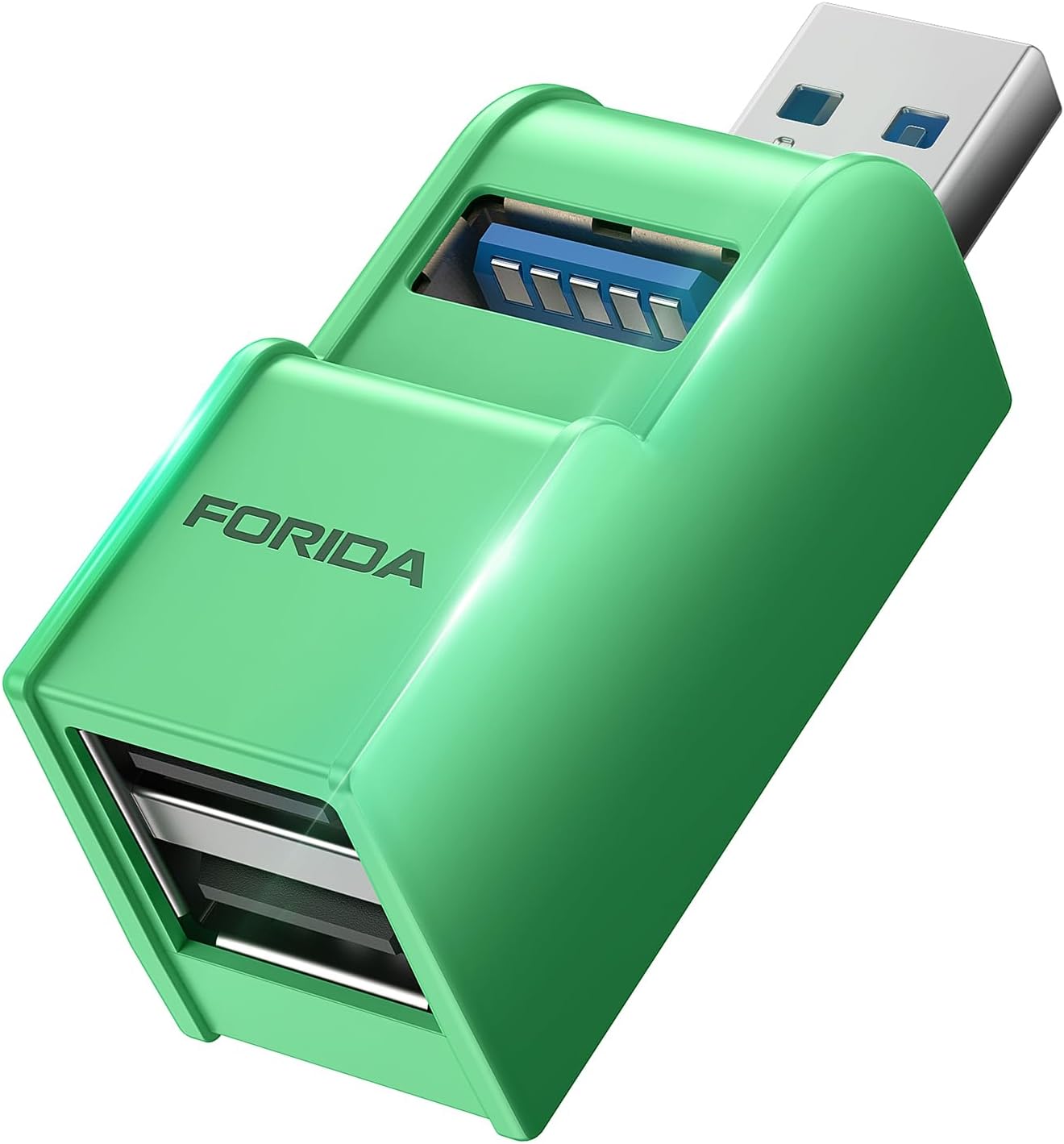 FORIDA 3 Ports USB 3.0 Adapter, USB Hub with 1 USB 3.0 and 2 USB 2.0 Ports, Portable USB Port Splitter for Keyboard, Mobile Hard Disk, U Disk, Camera, Mouse, etc (Green)