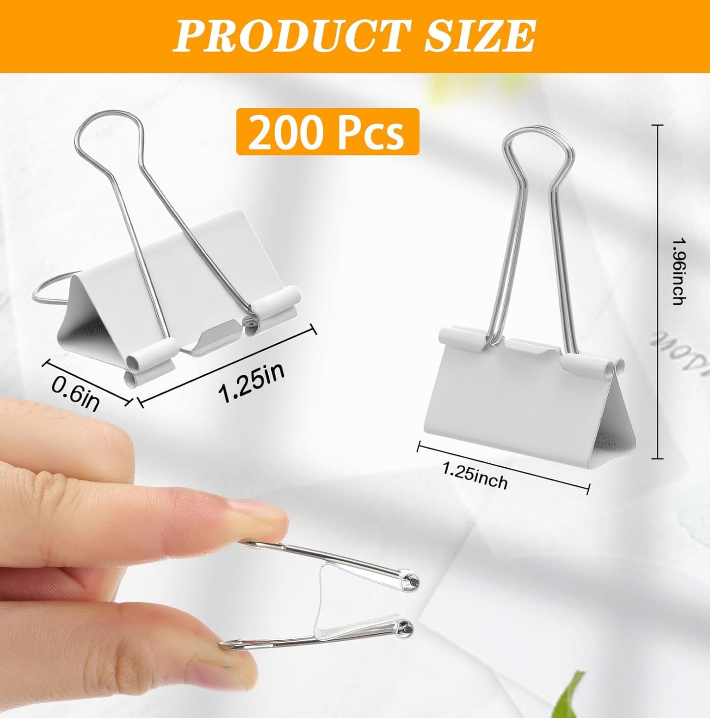 Jetec 200 Pcs 1.25in/32mm White Metal Binder Clips Bulk Medium Reusable Fold Back Binder Clips Paper Clamps Spring Steel Sturdy for Home School Office Supplies