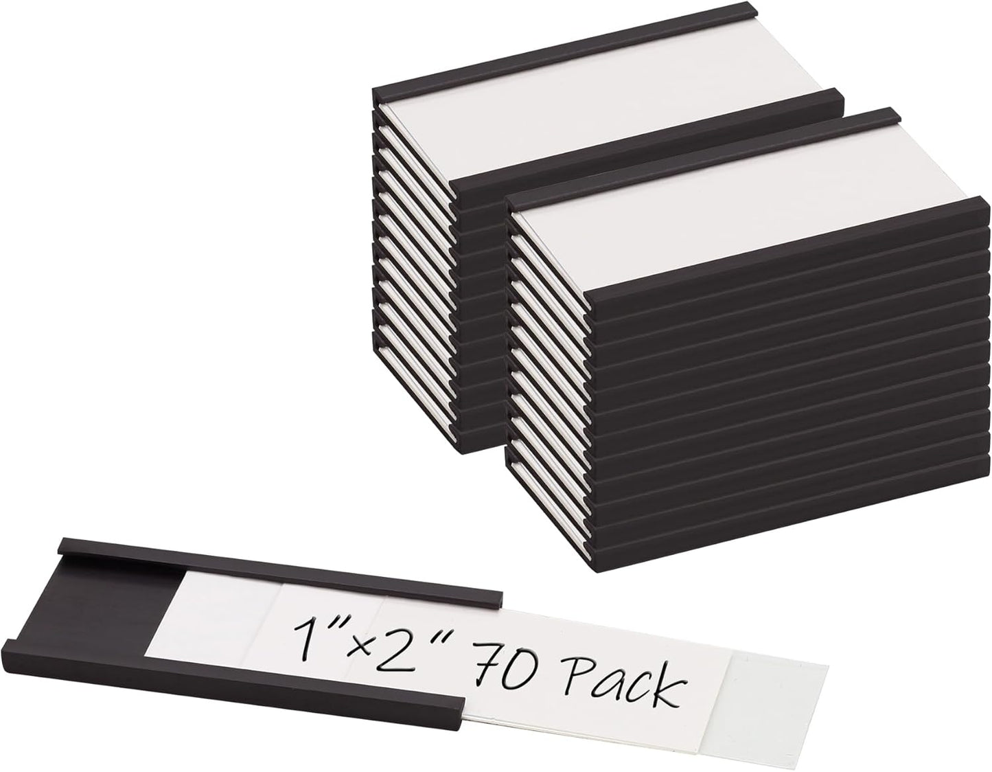 Realth C Channel Magnetic Label Holders 70 Pack 1'' x 2'' with Paper Inserts and Clear Plastic Protectors, Magnetic Data Card Holders File Cabinet Labels for Metal Racks and Shelves