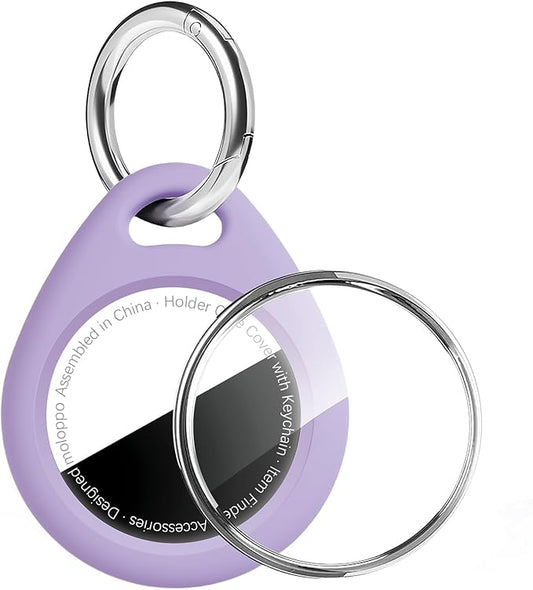 for AirTag Keychain Holder with Wire Cable, Secure Lock Case for Air tag, Compatible with AirTags, Key Ring Chain Luggage, for Airtag Accessories for GPS Item Finder Tracker, Purple