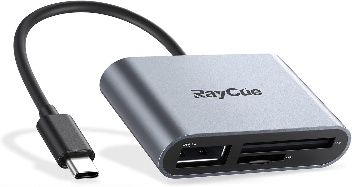 RayCue USB C SD Card Reader Adapter, Type C Micro SD TF Card Reader Adapter, 3 in-1 USB C to USB Camera Memory Card Reader Adapter for iPhone 15,New Pad Pro MacBook Pro/Air, and More UBC C Devices