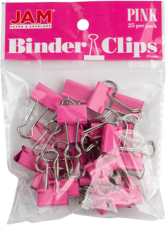 JAM PAPER Colorful Binder Clips - Small - 3/4 Inch (19 mm) - Pink Binderclips - 25/Pack
