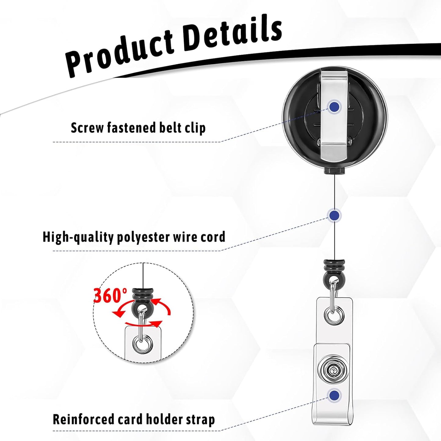 simarro 100 Pieces Heavy Duty Retractable Badge Reels Clips, Black ID Card Badge Holder Reel with Metal Belt Clip Card Key Holder for Office Worker Employee Doctor Nurse Gifts