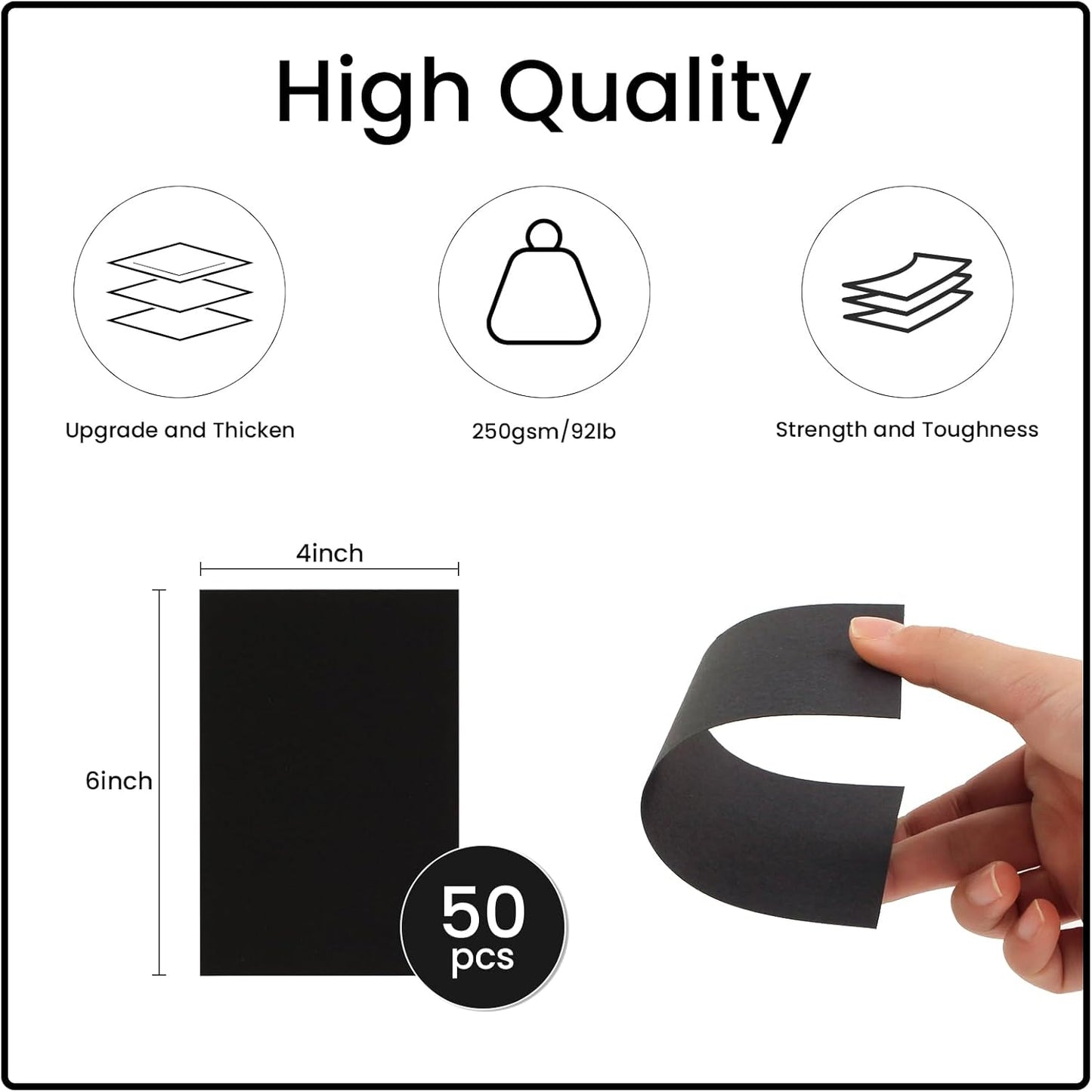 50 Sheets Black Cardstock Thick Paper 4 x 6, 250gsm/92lb Blank Heavy Cards Stock for Invitations, Printing, Postcards, Thankyou Cards, Index Cards, DIY Cards (Black, 4 x 6 inch)