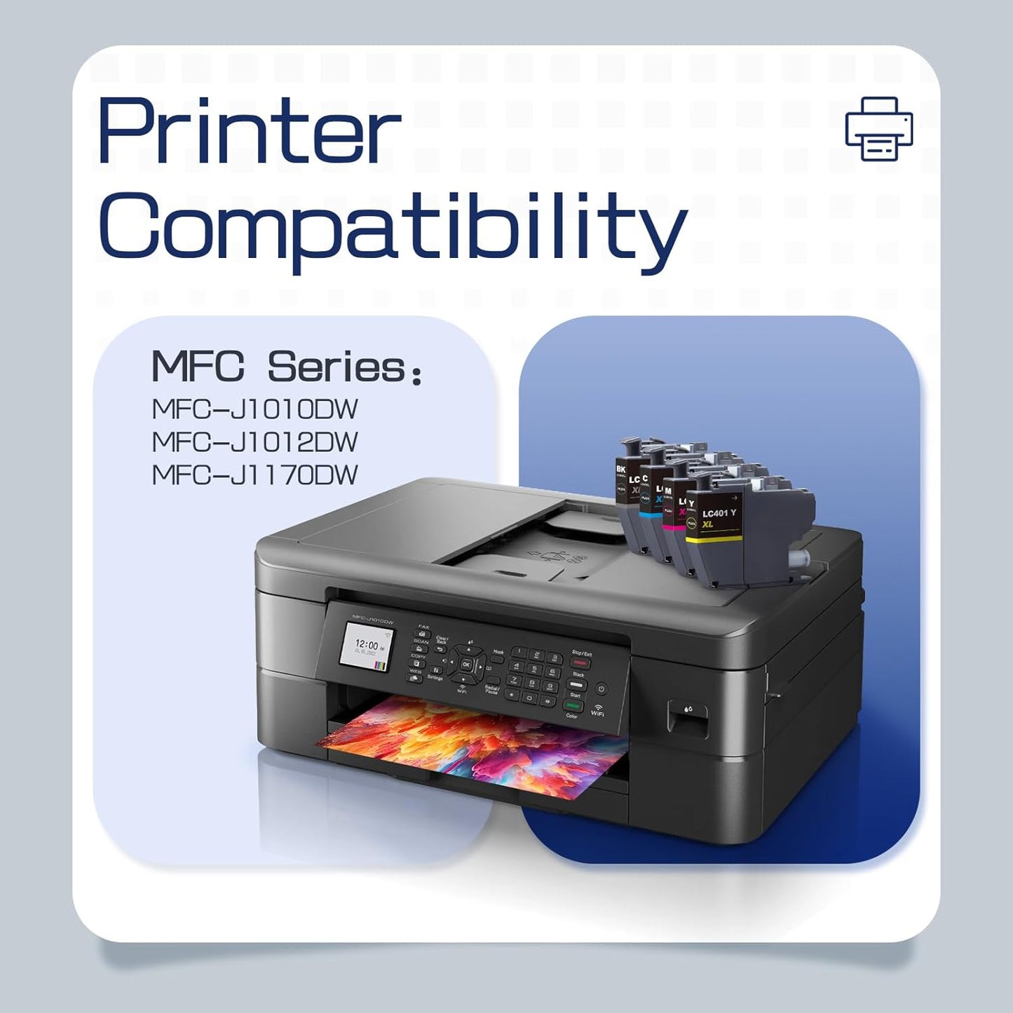 LC401XL LC401 High Yield MFC-J1010DW Ink Cartridges 5-Pack Compatible for Brother 401XL LC-401 Ink Cartridges Work with MFC-J1010DW MFC-J1170DW MFC-J1012DW MFC-J1800DW (2 Black, 1 Cyan Magenta Yellow)