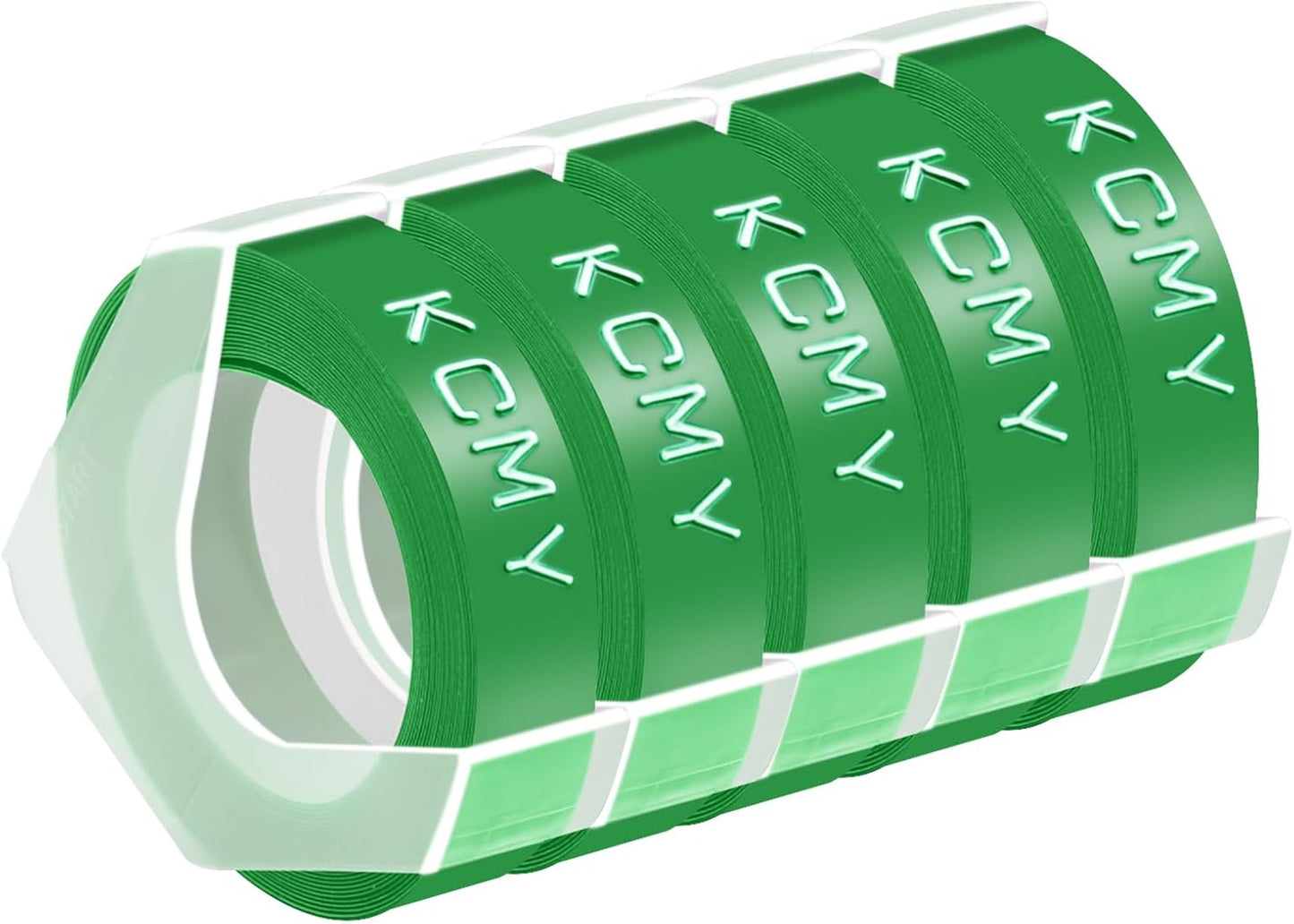 5 roll Pack Replace 3D Plastic Embossing Labels Tape for Embossing White on Green 3/8" x 9.8' 9mm x 3m 520103 Compatible for Dymo Executive III Embosser 1011 1550 1570 1610 Label Markers