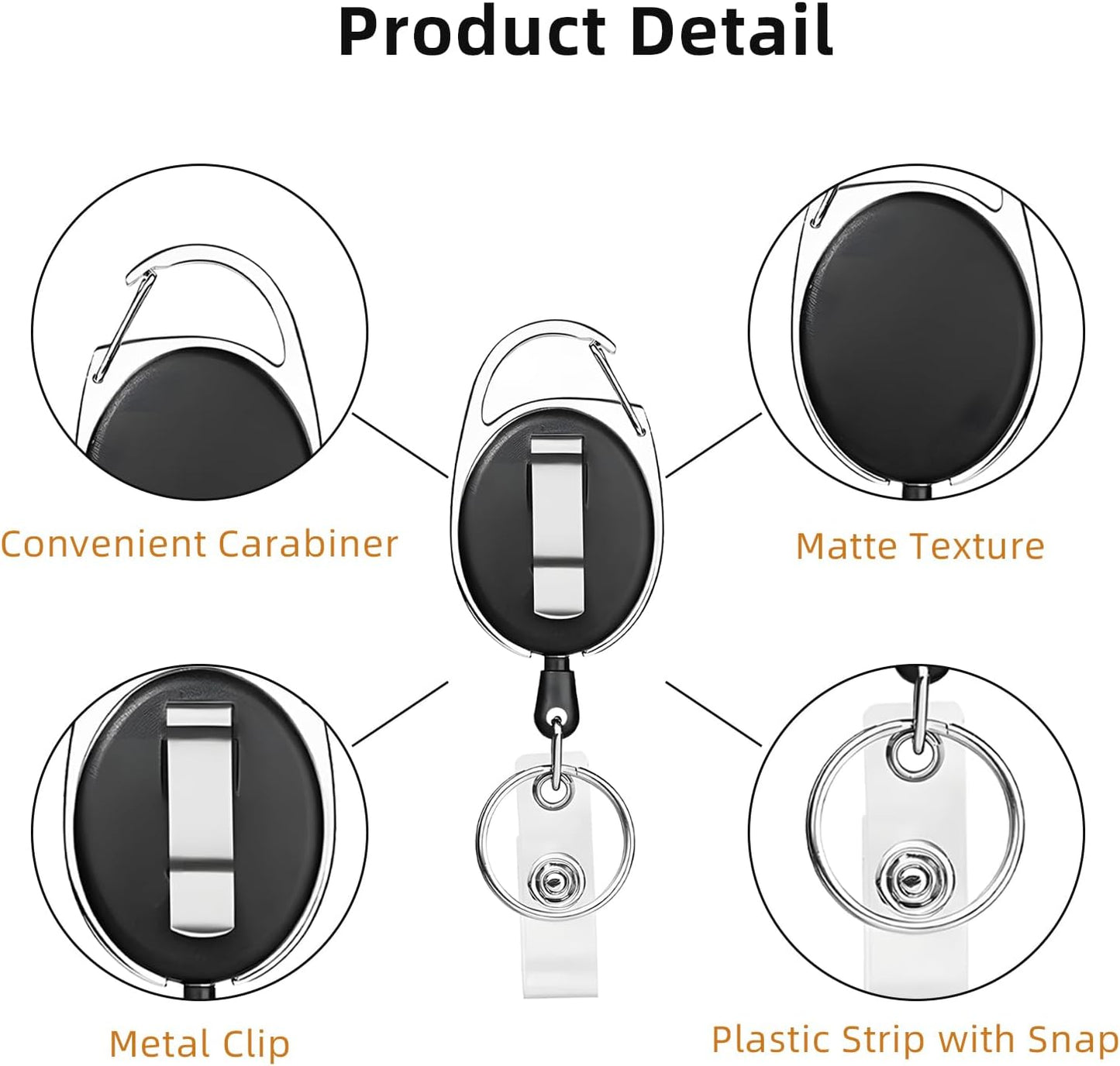 72 Pack Badge Reels Retractable Badge Holders with Clip Key Ring Liubeili Name ID Badge Clips Keychain for Nurse Doctor Employee Worker, Black