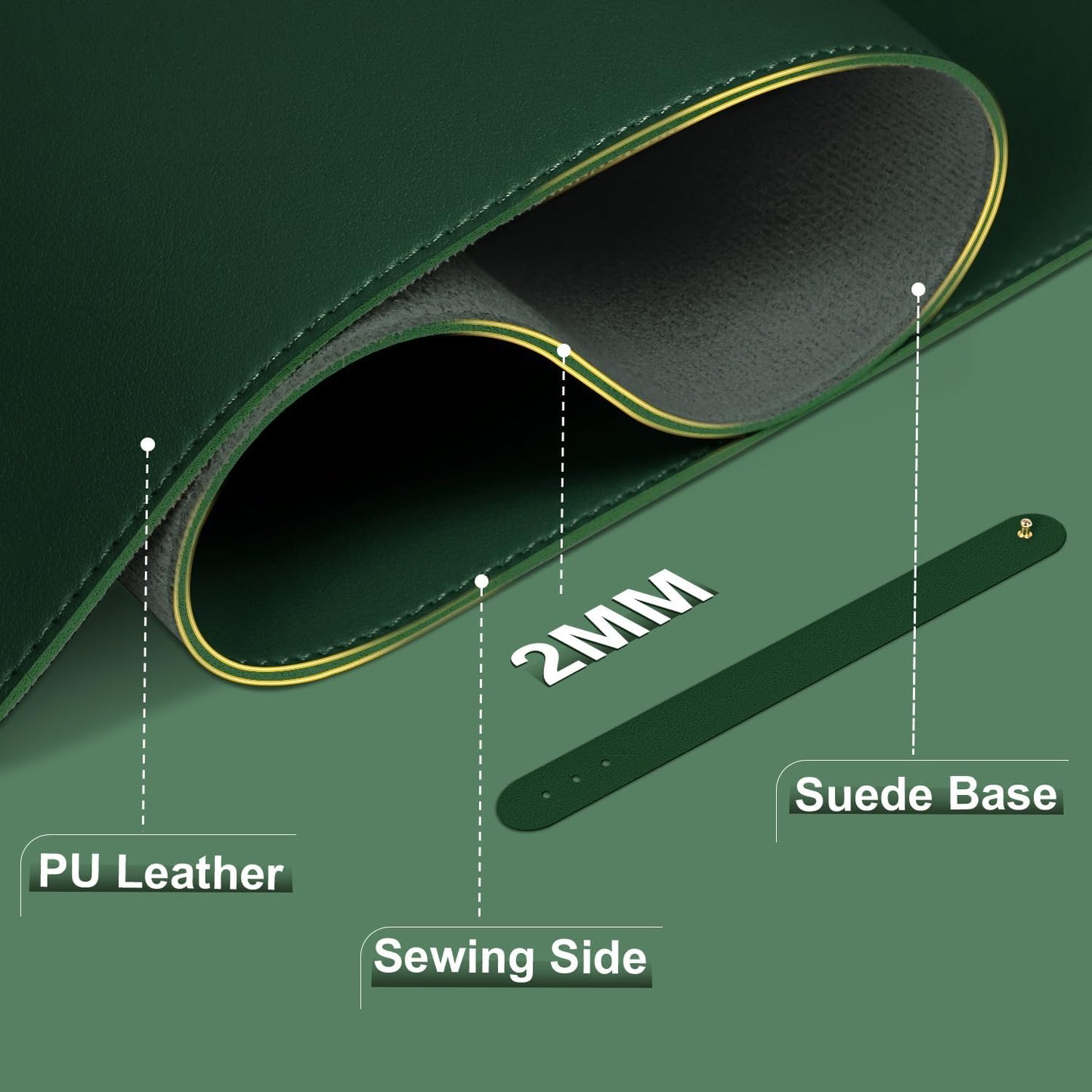 Large Desk Pad 47.2" x 17", Leather Desk Mat Protector, Non-Slip PU Leather Desk Blotter Pad, Large Mouse Keyboard Mat, Waterproof Desk Cover Pad for Office & Home(Blackish Green)