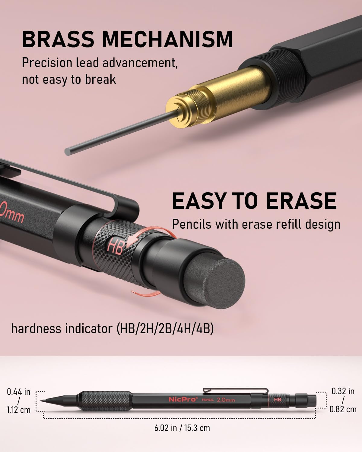 Nicpro 5 Pack 2mm Mechanical Pencils Set with Case, 65 Graphite Lead Refills (6B 4B 2B HB 2H 4H), 72 Colored Lead, Erasers -Weatherproof Metal Barrel, Heavy Duty Carpenter Pencil For Drawing Sketching