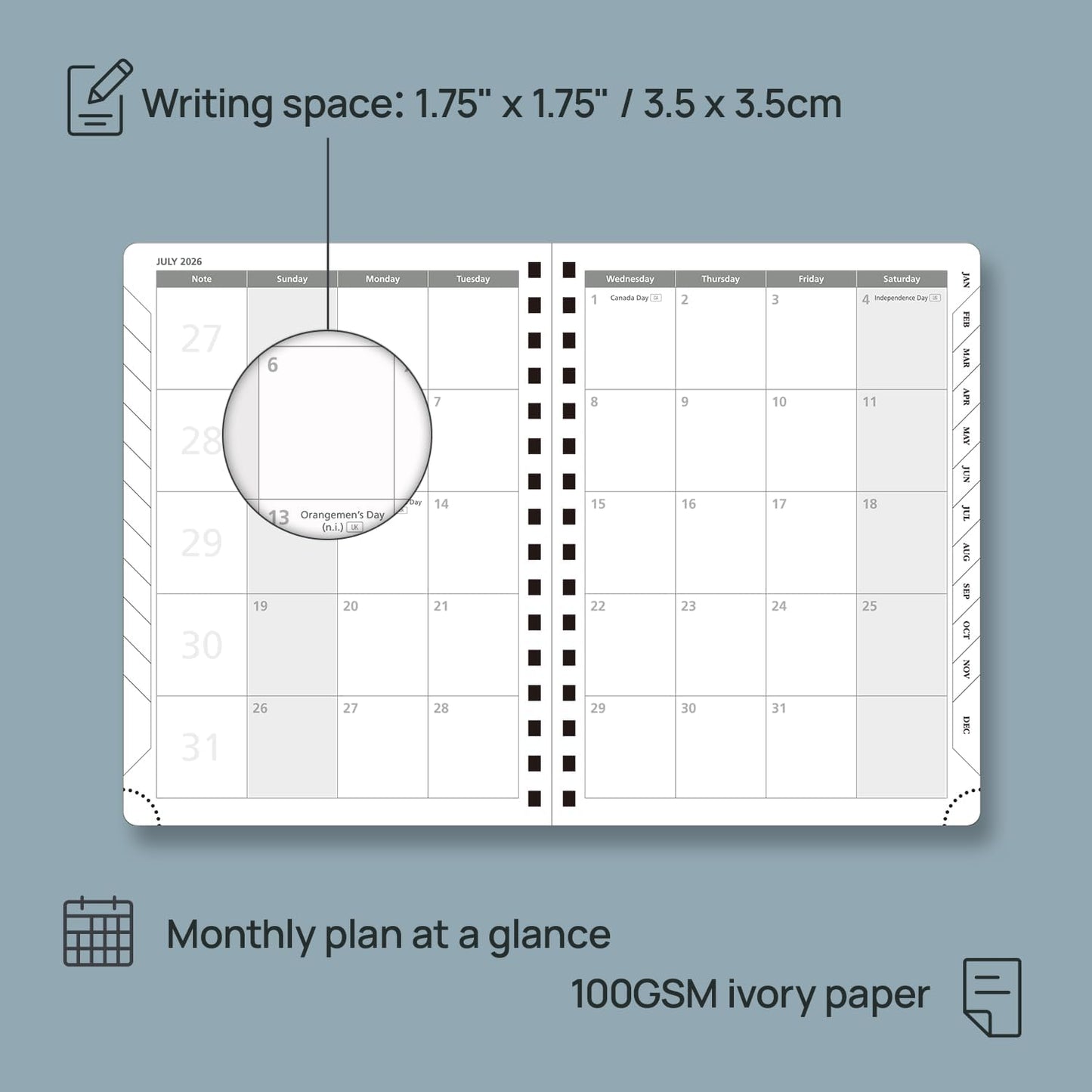 POPRUN 2026 Planner (Medium Size 8.5'' x 6.25'' Wire-Bound Hard Cover) Daily Weekly and Monthly Calendar - Agenda 2026 (Jan.2026-Dec.2026) with Hourly Schedule, Monthly Tabs - Pacific Green