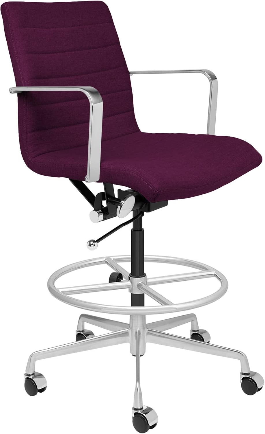 Laura Davidson Furniture SOHO II Ribbed Drafting Chair for Standing Desks, Standing Desk Chair - Ergonomically Designed, Draft Height, Arm Rest & Cushion, Made of Poly-Cotton Fabric, Purple Fabric