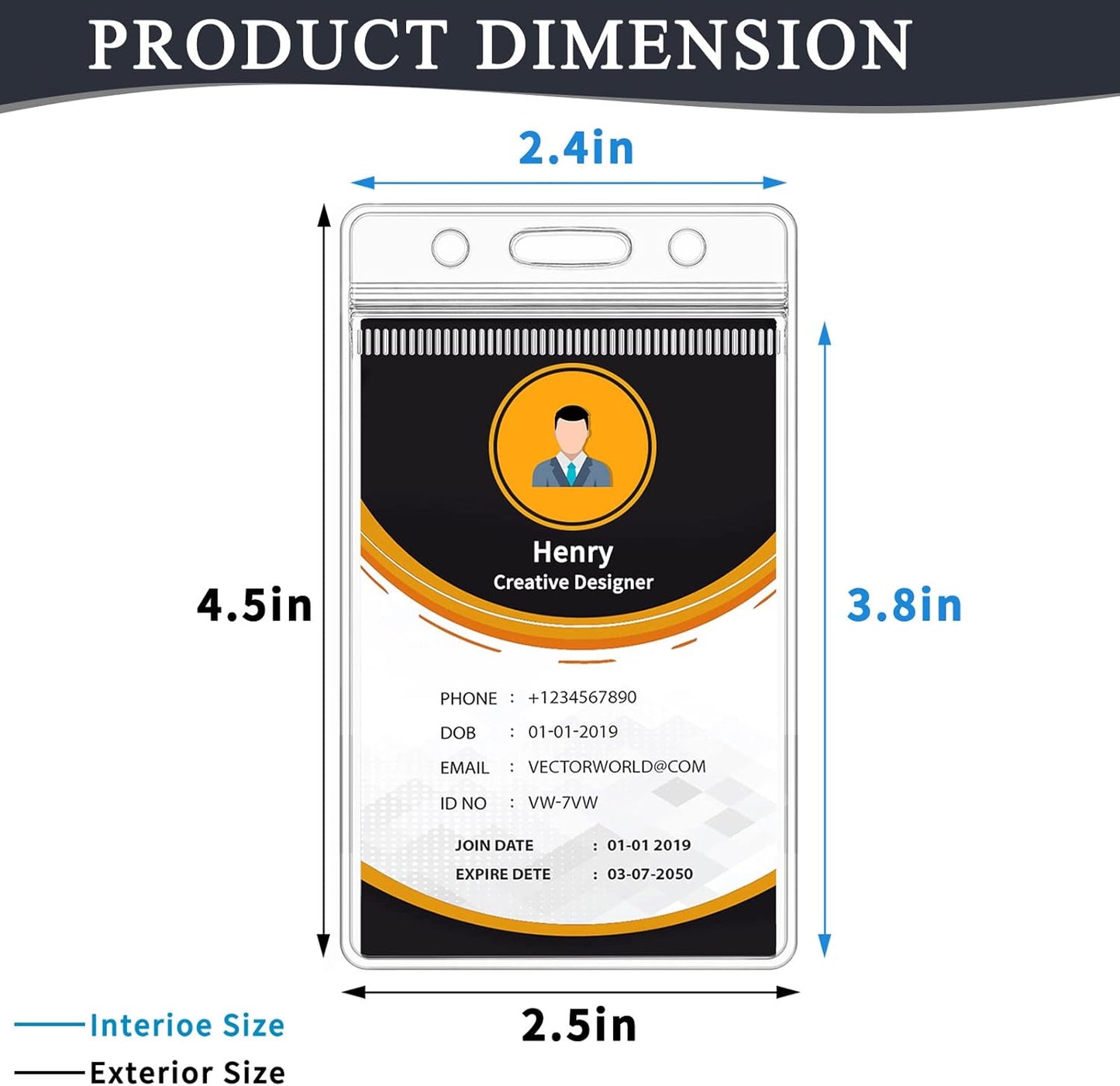 60 Pack ID Badge Holder - Vertical Badge Holder, 2.25" x 3.5" Clear Cards Holders for Lanyard, Plastic Sealable Waterproof, Name Tag Holder for Nurses, Office, and School