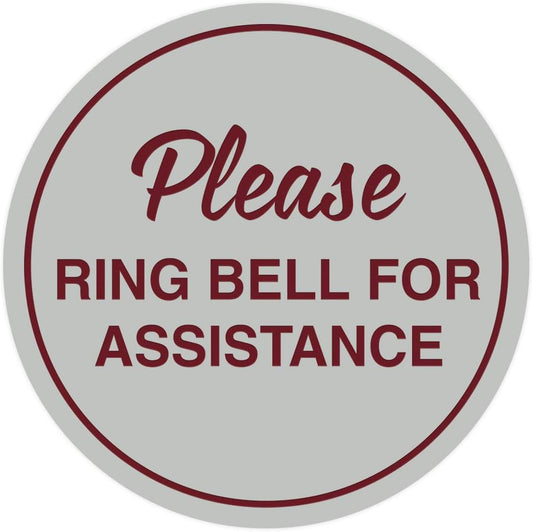 Signs ByLITA Circle Please Ring Bell For Assistance Wall or Door Sign | Easy Installation | Front Desk Reception Sign (Light Grey/Burgundy) - X-large (1 Pack)