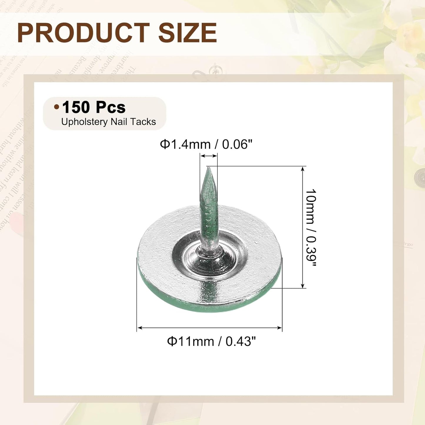 uxcell 150Pcs Upholstery Tacks, 11mmx10mm Flat Head Thumb Tack Decorative Furniture Nails Push Pins for Furniture Sofa Headboards, Green