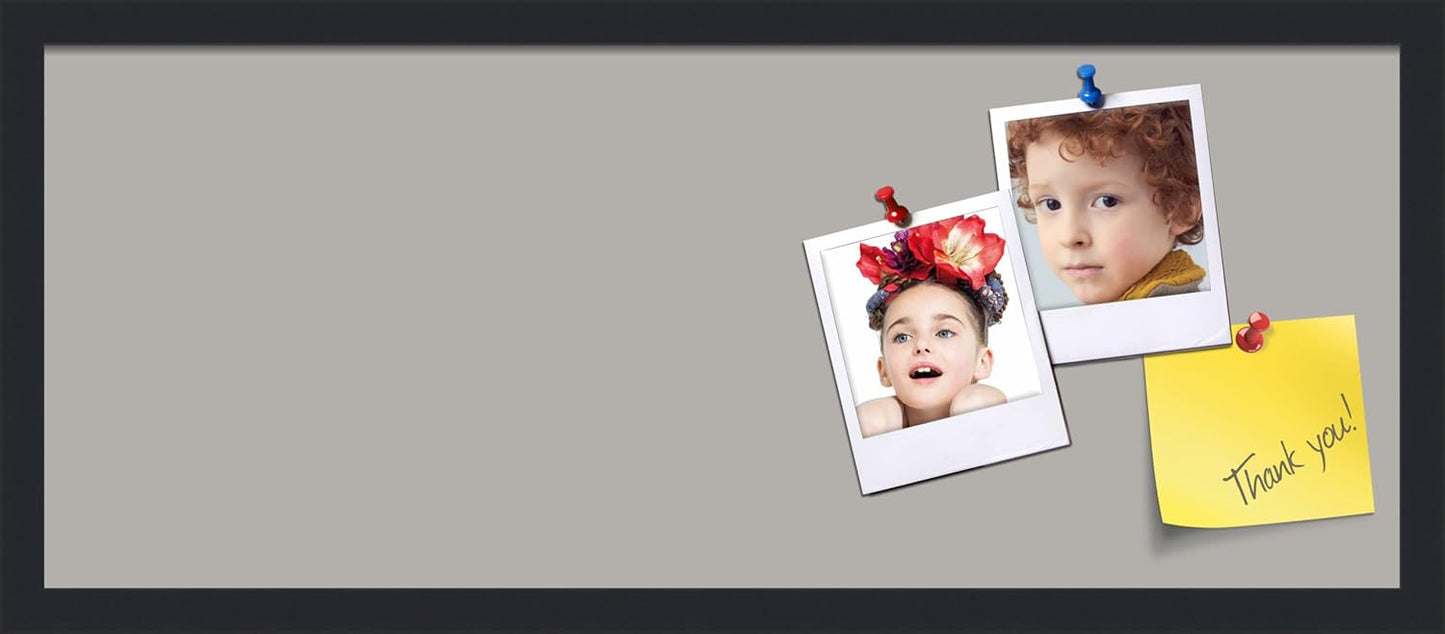 PinPix 30x12 Inch Cork Bulletin Board. This Decorative Framed Pin Board Comes with Dark Stone Design and a Satin Black Frame. Ideal for Home Office Decor or Message Board (PinPix-1808)