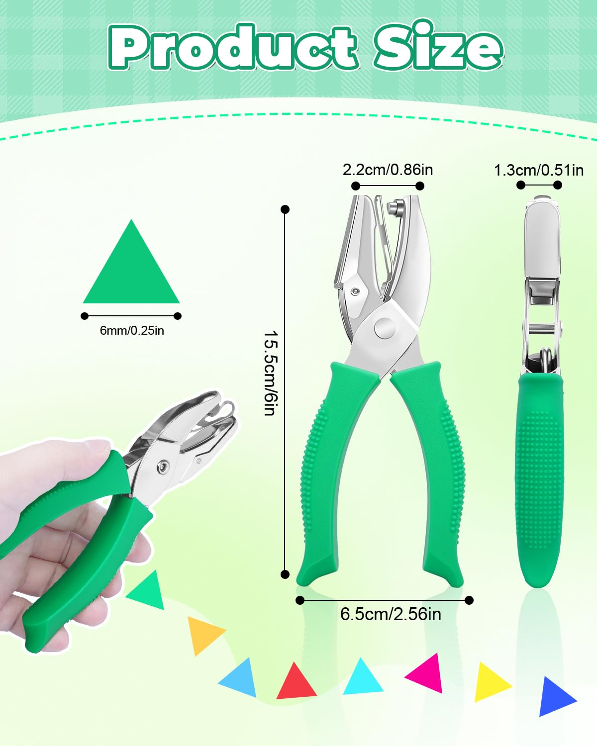 UCEC 1/4" Triangle Hole Punch Metal Handheld Paper Punch Single Hole Tag Punch, Small Triangle Shape Hole Puncher Back to School Supplies for Scrapbook DIY Craft in Home Office Classroom