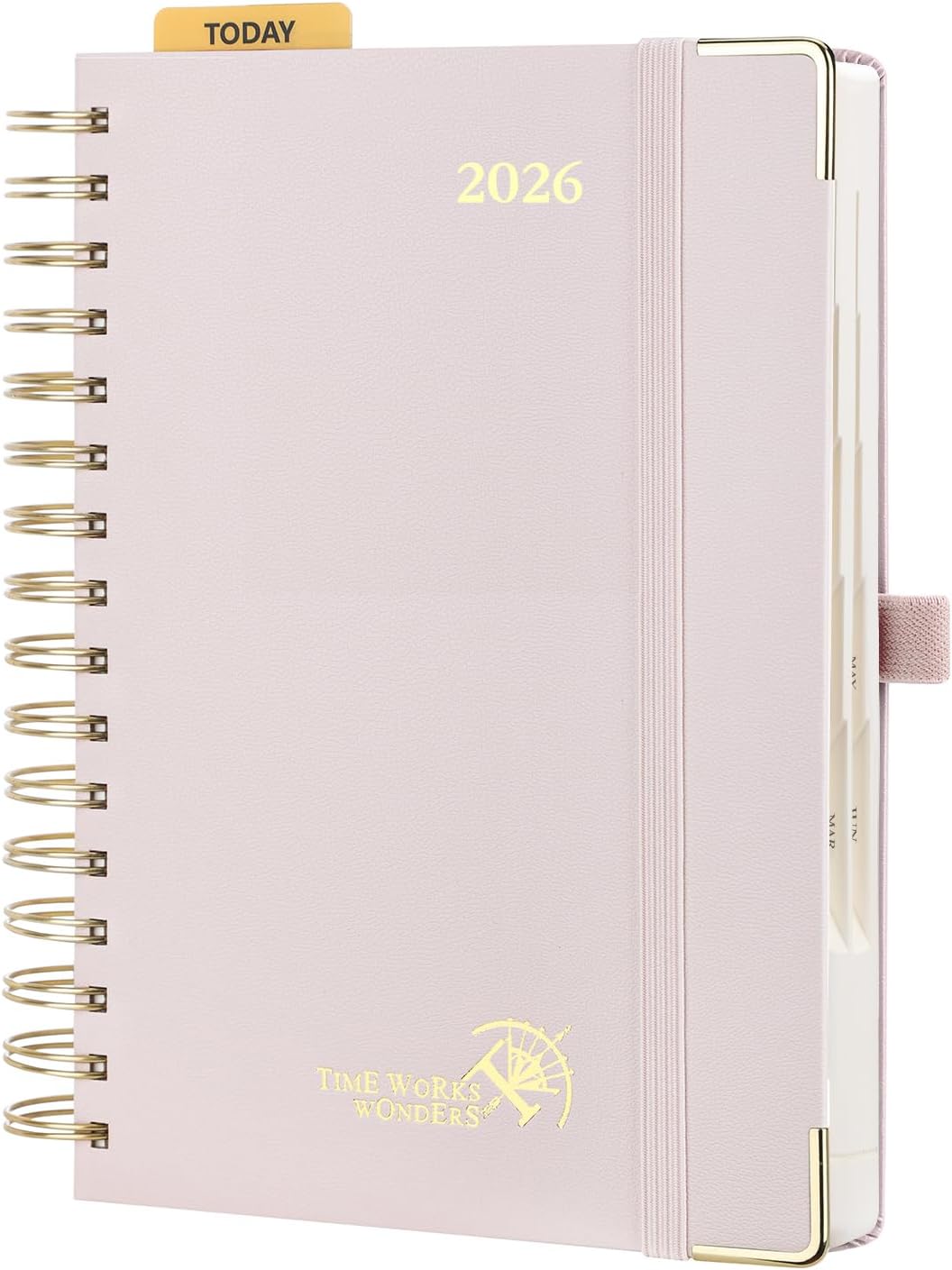 POPRUN 2026 Daily Planner One Page A Day - [8.5" x 5.75" Wire-Bound Hard Cover] Agenda 2026 Hourly Appointment Book with Monthly Calendar, Inner Pocket, Ivory Paper - Light Pink
