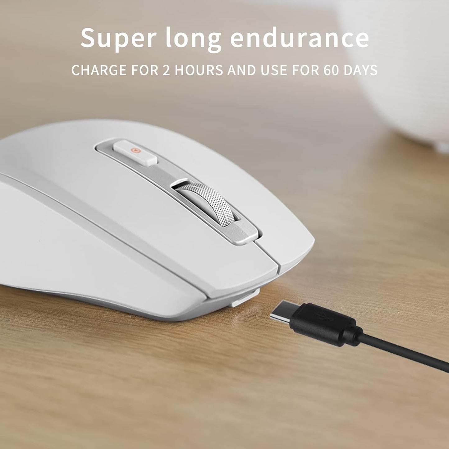 TMICE Wireless Bluetooth Mouse, Dual-Mode, 500mAh Battery, 5 DPI Adjustment, 10M Working Distance, White