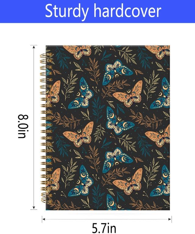 Spiral Journal Notebook,A5 Hardcover Lined Journals for Women Girl 6 x 8.3 in,120 Pages Thick Paper,Cute College Ruled Writing Notebook for Gifts Office Work School(Elegant Boho Butterfly Plant)