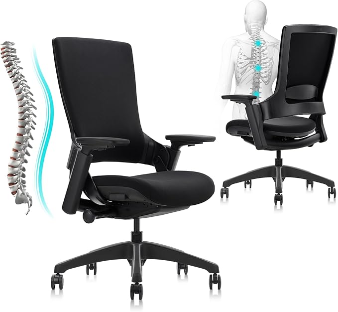 CLATINA Office Chair Swivel Executive Chair, Adjustable Ergonomic Computer Chair with 3D Armrest and Lumbar Support, Fabric Backrest Task Chair for Home Office Conference Room