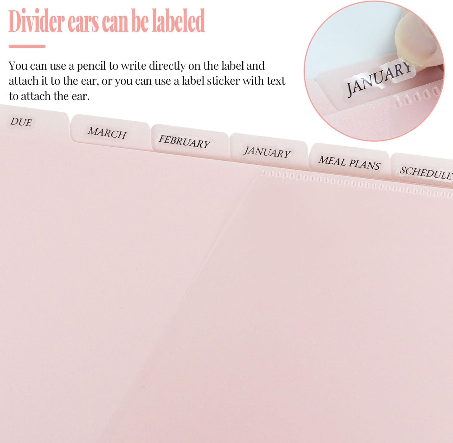 8 tab dividers for 3 Ring Binder with Pockets, Plastic Dividers with Clear Front Pocket, 8-tab Index Dividers with 3 Holes Punched for School & Office Supplies (Pink, 8 Tabs)