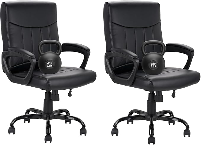 CLATINA Mid Back Leather Office Executive Chair with Lumbar Support and Padded Armrestes Swivel Adjustable Ergonomic Design for Home Computer Desk 2 Pack