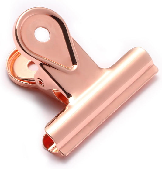 SIAMESE Bulldog Clips, 4 Pcs Binder Clips for Office & Kitchen, Multi-Purpose Binder and Food Bag Clamps for Sealing, Storage, Hanging (Rose Gold)