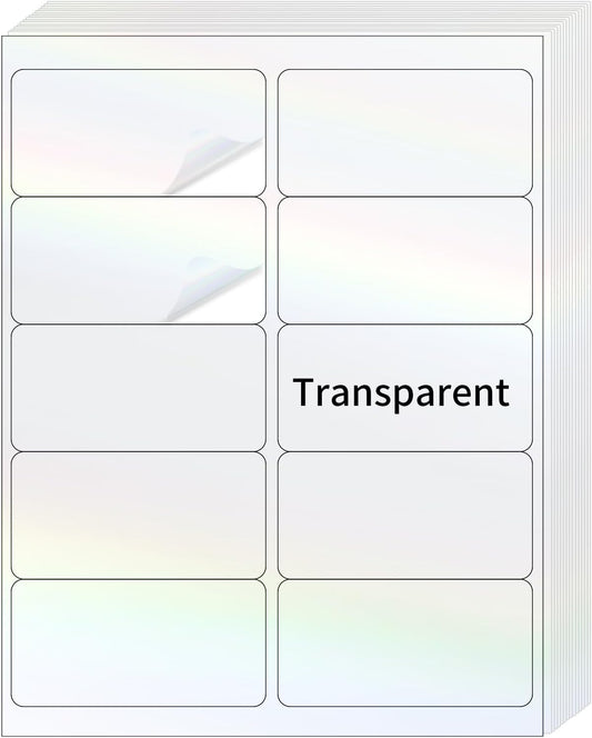 STARLIBOO Transparent Stickers Labels - 2" x 4" Clear Address Labels Mailing Stickers for Laser/Inkjet Printer 8.5"×11"- 20 Sheet (Clear Holographic)