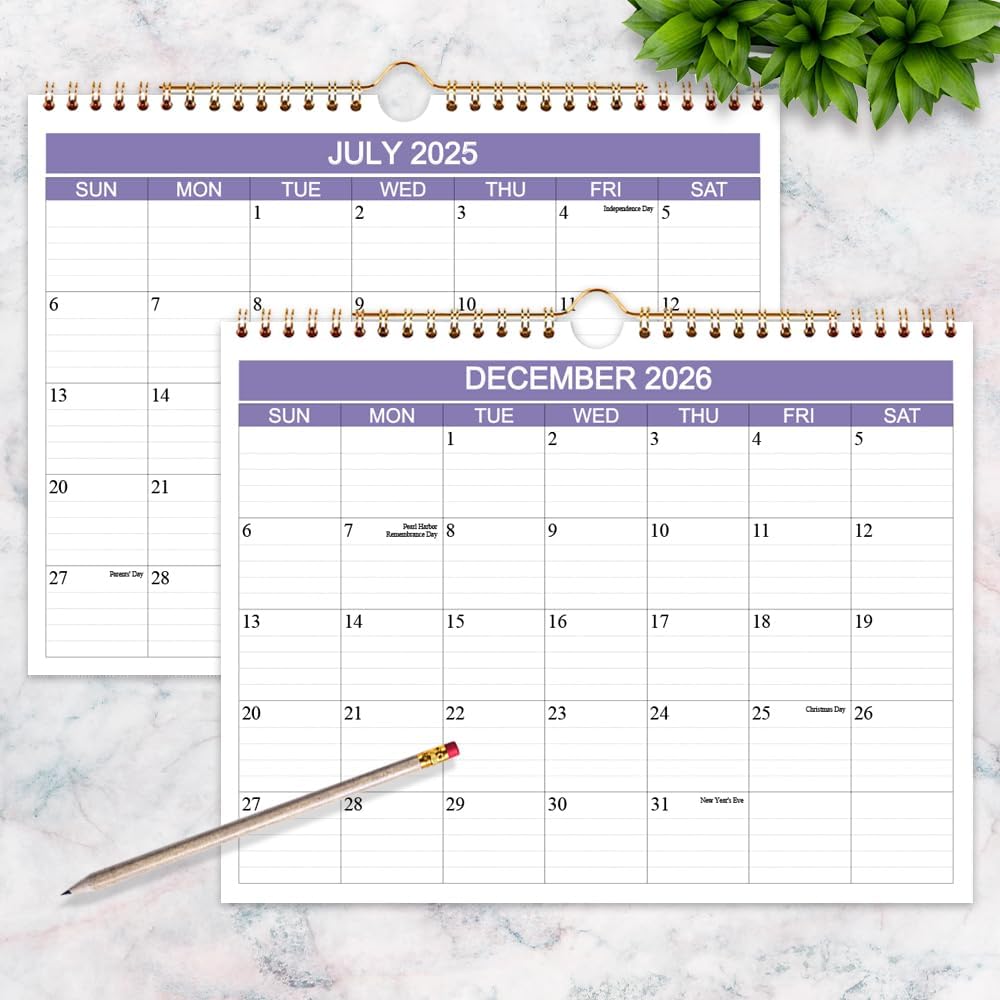 2025-2026 Calendar- Wall Calendar 2025-2026 Runs from July 2025 to December 2026-18 Months Calendar with Thick Paper for Planning and Organizing for Home or Office, 8.5 x 11 Inches, Purple