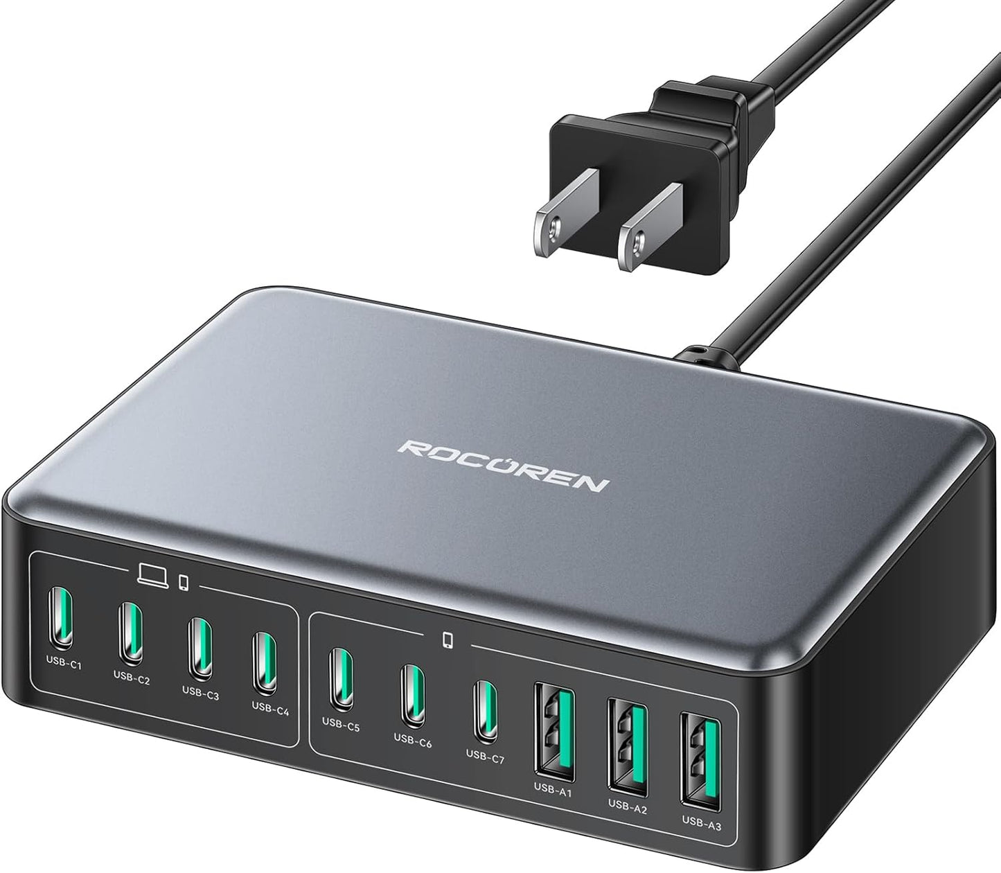 480W USB C Charger Block, Rocoren 10-Ports USB C Charging Station for Multiple Devices,PD 100W Type c Gan Fast Charger Station Multi USBC Charging Hub for Laptop MacBook HP iPad iPhone Samsung